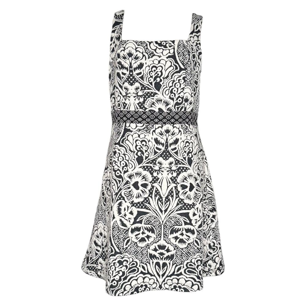 NWT Ett Twa Anthropologie Fit Flare Dress Floral Sleeveless Black Cream Career L
